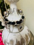 Black Silver Oversized Charm Bracelet