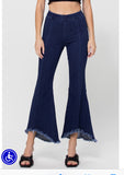 Pull Up Fringe Capri Flares Dark Denim S M
