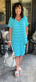 Everyday Stripes Dress in Ice Blue L -3X