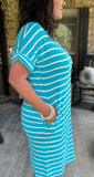 Everyday Stripes Dress in Ice Blue L -3X