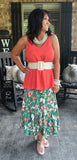 Fringed Linen Top in Coral/Orange S-2X