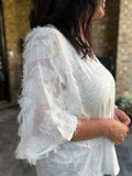 Eyelash Butterfly Sleeve Blouse in Ivory S M 1X 3X
