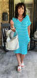 Everyday Stripes Dress in Ice Blue L -3X