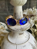 Cobalt Blue Crystal Gold Stretch Bracelet