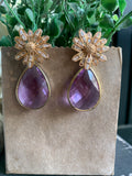 Lavender Crystal Floral Teardrop Earrings