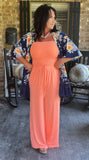 Strapless Jumpsuit in Neon Coral M & L