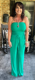 Strapless  Smocked Jumpsuit in Kelly Green S-XL