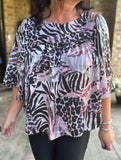 Dressy Animal Print Blouse in Plum S-L