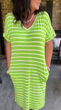 Everyday Stripes Dress in Neon Green L & 3X