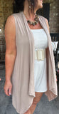 Sleeveless Draped Cardigan in Ash Mocha 1X 2X 3X