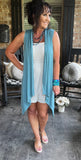 Sleeveless Draped Cardigan in Turquoise L XL 1X