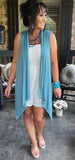 Sleeveless Draped Cardigan in Turquoise L XL 1X