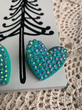 Crystal Sweetheart Stud Earrings in Turquoise