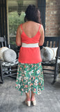 Fringed Linen Top in Coral/Orange S-2X