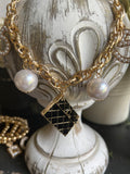 Black/Gold Pearl Designer Charm Necklace