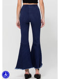 Pull Up Fringe Capri Flares Dark Denim S M