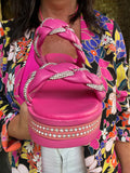 Hot Pink Glitzy Braided Wedges 6