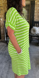 Everyday Stripes Dress in Neon Green L & 3X