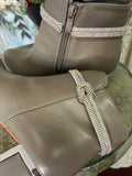 Lily Rhinestone Booties In Taupe Grey 6-10