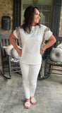 FrilLEE Sleeve Leopard Top in Ivory S-3X