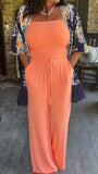 Strapless Jumpsuit in Neon Coral M & L
