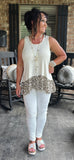 Leopard Ruffle Ribbed Top in Cream S-L