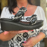 Black Glitzy Braided Wedges