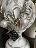 Black/Silver Pearl Designer Charm Necklace