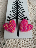 Crystal Sweetheart Stud Earrings in Neon Pink