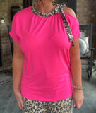 Bow Tie Leopard Top in Hot Pink S-3X