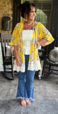 Bouquet and Lace Kimono in Yellow