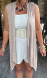 Sleeveless Draped Cardigan in Ash Mocha 1X 2X 3X