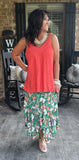 Fringed Linen Top in Coral/Orange S-2X