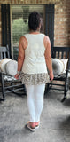 Leopard Ruffle Ribbed Top in Cream S-L