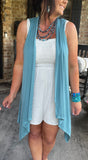 Sleeveless Draped Cardigan in Turquoise L XL 1X