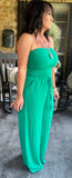 Strapless  Smocked Jumpsuit in Kelly Green S-XL
