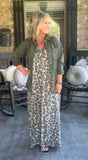 Everyday Pretty Dress in Olive Leopard L -2X
