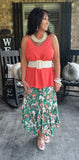 Fringed Linen Top in Coral/Orange S-2X