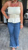 Pull Up Fringe Capri Flares S L