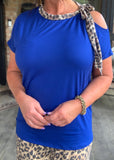 Bow Tie Leopard Top in Cobalt Blue