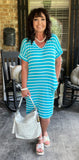 Everyday Stripes Dress in Ice Blue L -3X