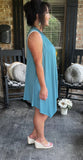 Sleeveless Draped Cardigan in Turquoise L XL 1X