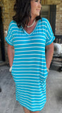 Everyday Stripes Dress in Ice Blue L -3X