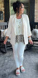Leopard Ruffle Ribbed Top in Cream S-L