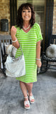 Everyday Stripes Dress in Neon Green L & 3X