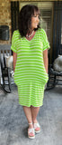Everyday Stripes Dress in Neon Green L & 3X