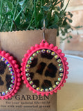 Neon Pink Leopard Bling Earrings