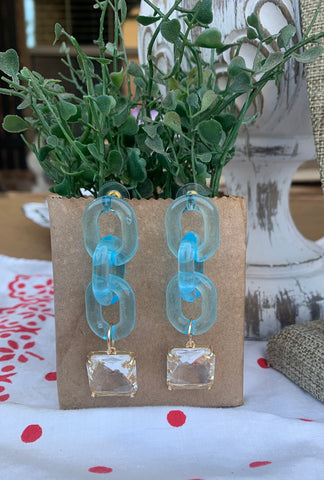 Pretty Chain Links and Crystal Earrings in Blue