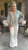 Ivory Fringed Pull On Flares S-1X