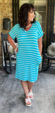 Everyday Stripes Dress in Ice Blue L -3X